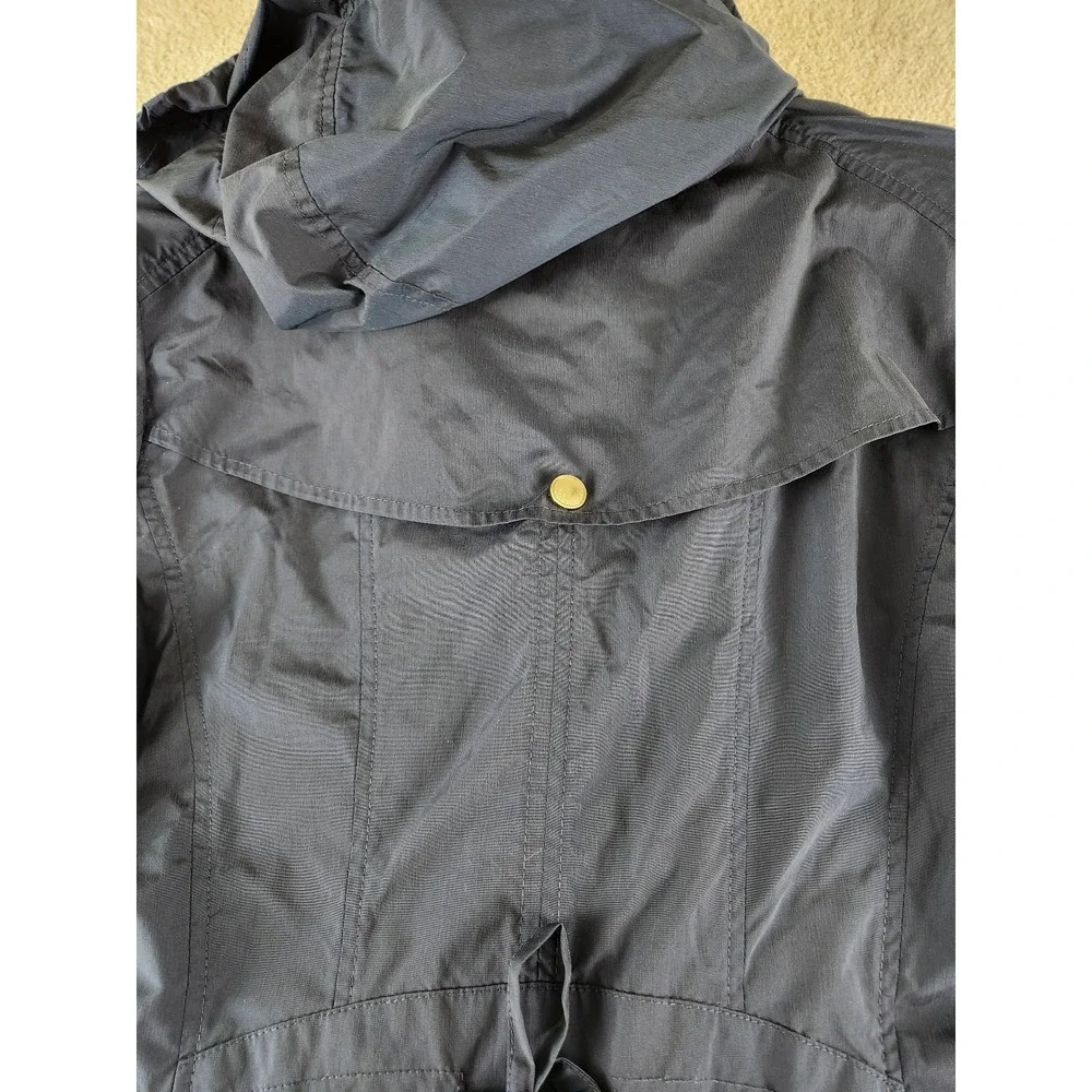 Cole Haan Signature Women's Small Navy Hooded Rain Coat Drawstring Hood_7
